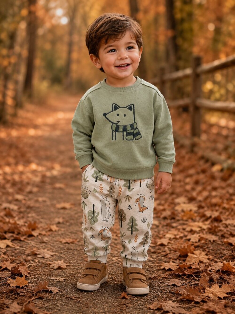 NWT Baby Essentials Toddler Boy Jogger Set Fall Fox Embroidered